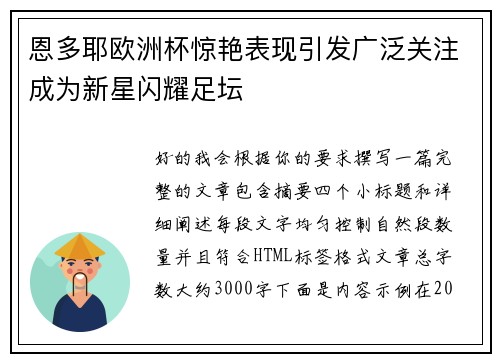 恩多耶欧洲杯惊艳表现引发广泛关注成为新星闪耀足坛